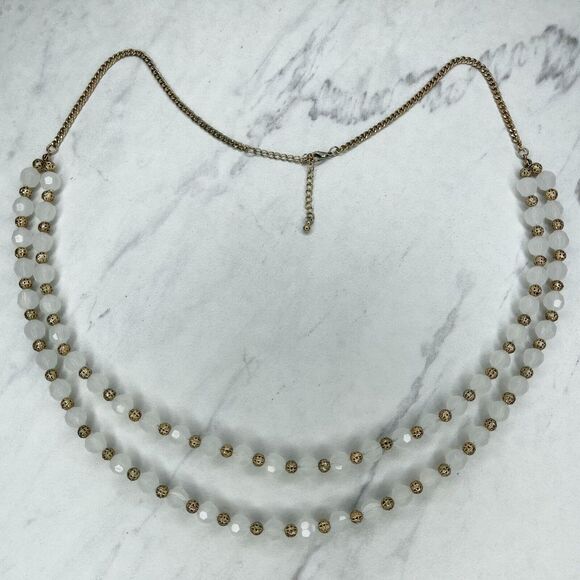 Gold Tone Beaded Double Strand Long Necklace - Picture 1 of 9